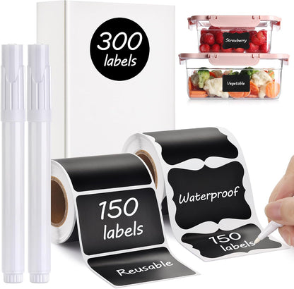 Chalkboard Labels - 180pcs Waterproof Reusable Blackboard Stickers with 2 Free Erasable White Chalk Marker, Mini Decorative Chalk Labels for Jars Containers Kitchen Home Pantry Office