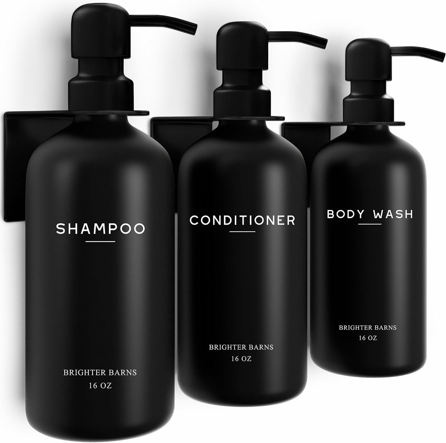White Shampoo and Conditioner Dispenser Set Wall Mounted by Brighter Barns - Shower Dispenser 3 Chamber No Drill - Refillable Shampoo and Conditioner Bottles for Shower Wall in Airbnb, Hotel (White)