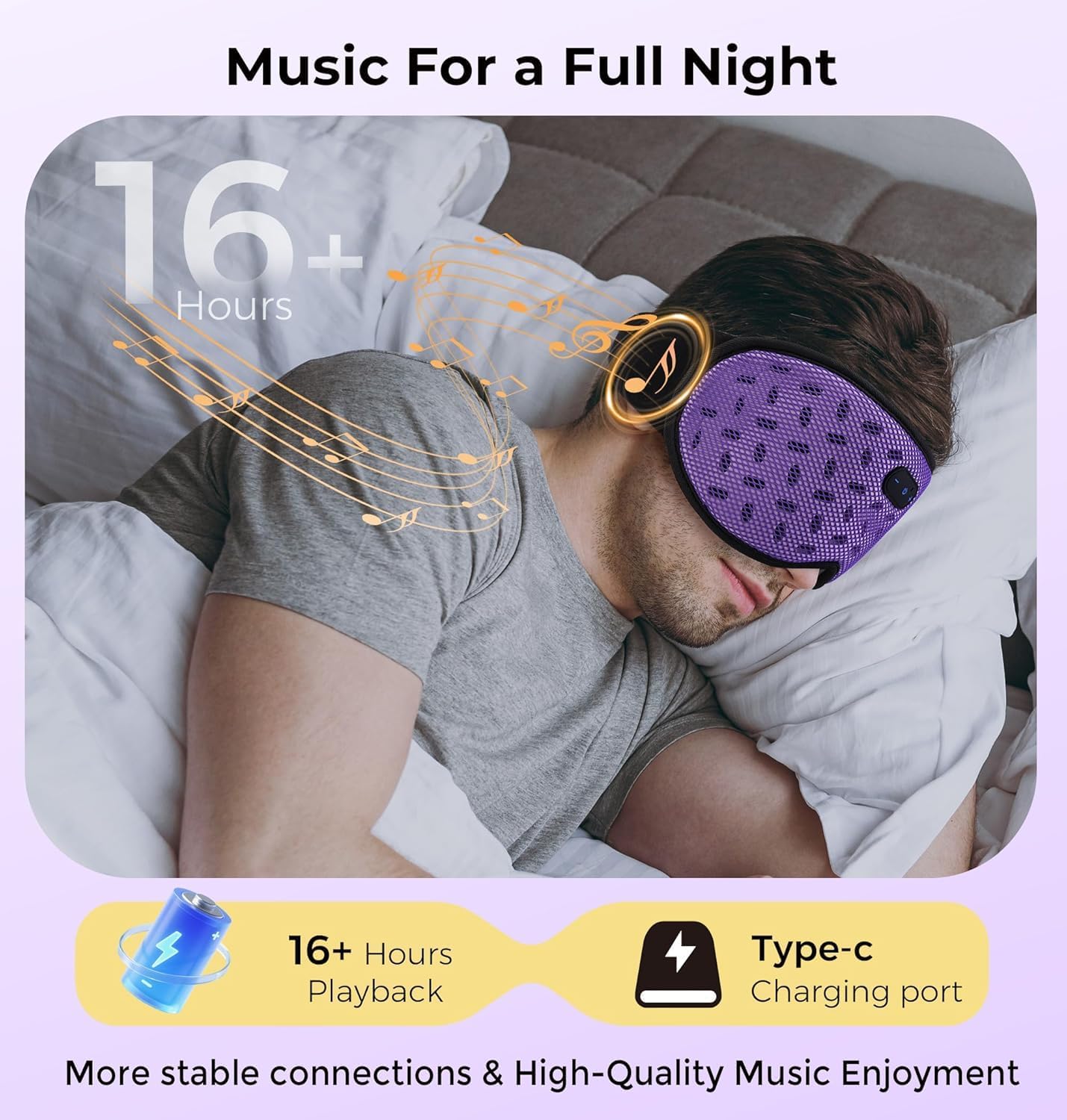 LC-dolida Sleep Headphones, Sleep Mask with Bluetooth 5.4 Headphones, Detachable 3D Blackout Eye Mask with Wireless Headphones Bluetooth Sleep Mask for Side Sleepers, Cooling Music Mask Gift (Purple)