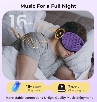LC-dolida Sleep Headphones, Sleep Mask with Bluetooth 5.4 Headphones, Detachable 3D Blackout Eye Mask with Wireless Headphones Bluetooth Sleep Mask for Side Sleepers, Cooling Music Mask Gift (Purple)