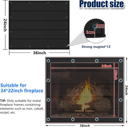 Magnetic Fireplace Cover 39"x32" Fireplace Draft Stopper Blocker Indoor | Fire Place Cover with Built-in 12 Strong Magnet for Iron Fireplace Frame Fireplace Screen