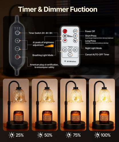 Candle Warmer Lamp with Timer Dimmer,2 Bulbs, Round