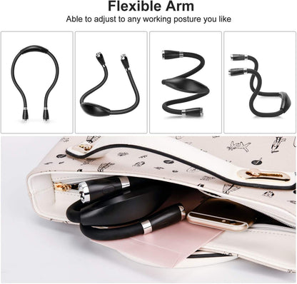 LED Neck Book Light, USB-C Rechargeable, Hands Free, 4 Super Bright LED Bulbs, 3 Adjustable Brightness, Best for Reading in Bed, Knitting, Walking, Jogging, Mending in Night (Pink)
