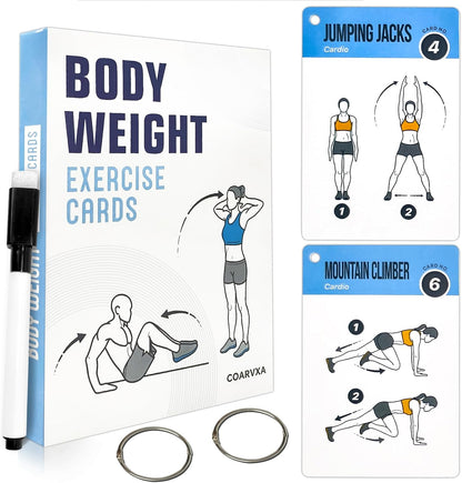 Bodyweight Workout Cards for Women & Men-50 Bodyweight Workout Cards，Includes 2 Rings& Dry-Erase for Easy Organization-Home, Gym or Studio (Bodyweight)