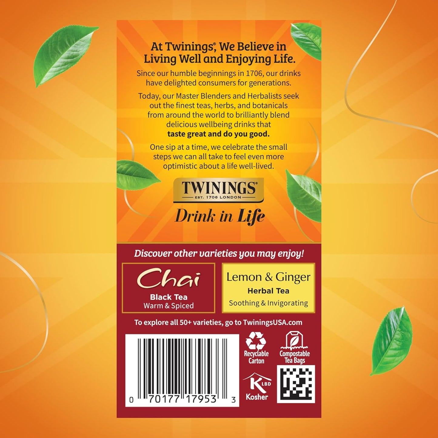 Twinings Mango & Pineapple Herbal Tea Individually Wrapped Bags, 20 Count (Pack of 1), Naturally Caffeine-Free, Enjoy Hot or Iced, 20 Teabags