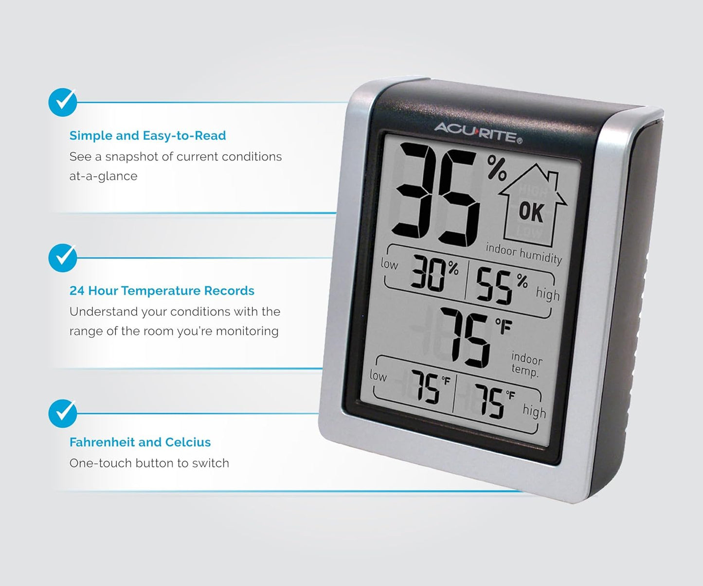 AcuRite Digital Indoor Thermometer and Hygrometer, Classic