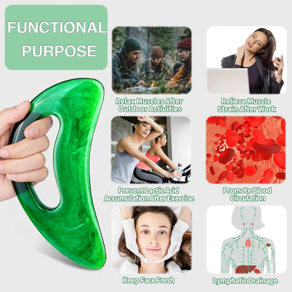 Large Gua Sha Massage Tool with Handle Large Lymphatic Drainage Massager, Resin Body Gua Sha Tool for Back Neck Face Legs, Cellulite Removal, Body Massage Tool for Women and Men (Green)