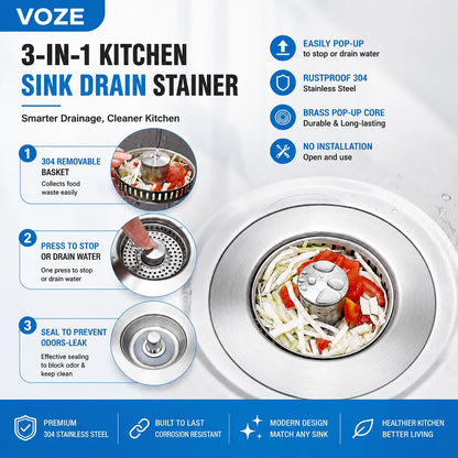 2 Pack Kitchen Sink Drain Strainer & Stopper with Basket, Stainless Steel Drain Plug Cover Catcher for Food Waste - Sink Accessories for Home or Kitchen Sink Shroom Fit US Standard 3-1/2'' Drain Hole