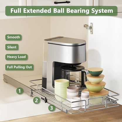 LOVMOR 2 Tier Individual Pull Out Cabinet Organizer 11" W x 18" D, Slide Out Kitchen Cabinet Storage Sliding Shelves