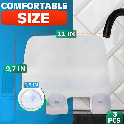 3 Pcs Sink Splash Guard, 9.7 x 11 Inch Splatter Screen, Suction Cups | Splash Guard for Kitchen Sink Area, RV and Utility Sinks - Long-Lasting Dishwashing Accessories, Lightweight, Easy to Clean