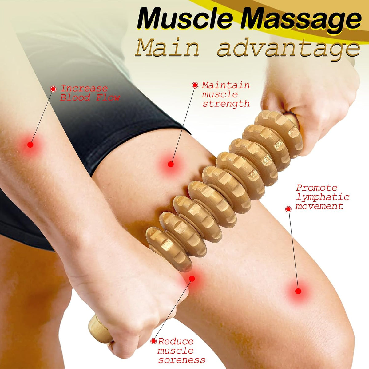 Wooden Massager Handheld Roller Trigger Point Massager Stick for Fascia, Cellulite, Muscle & Abdomen , Body Therapy Massager, Muscle Belly Relief Tool…