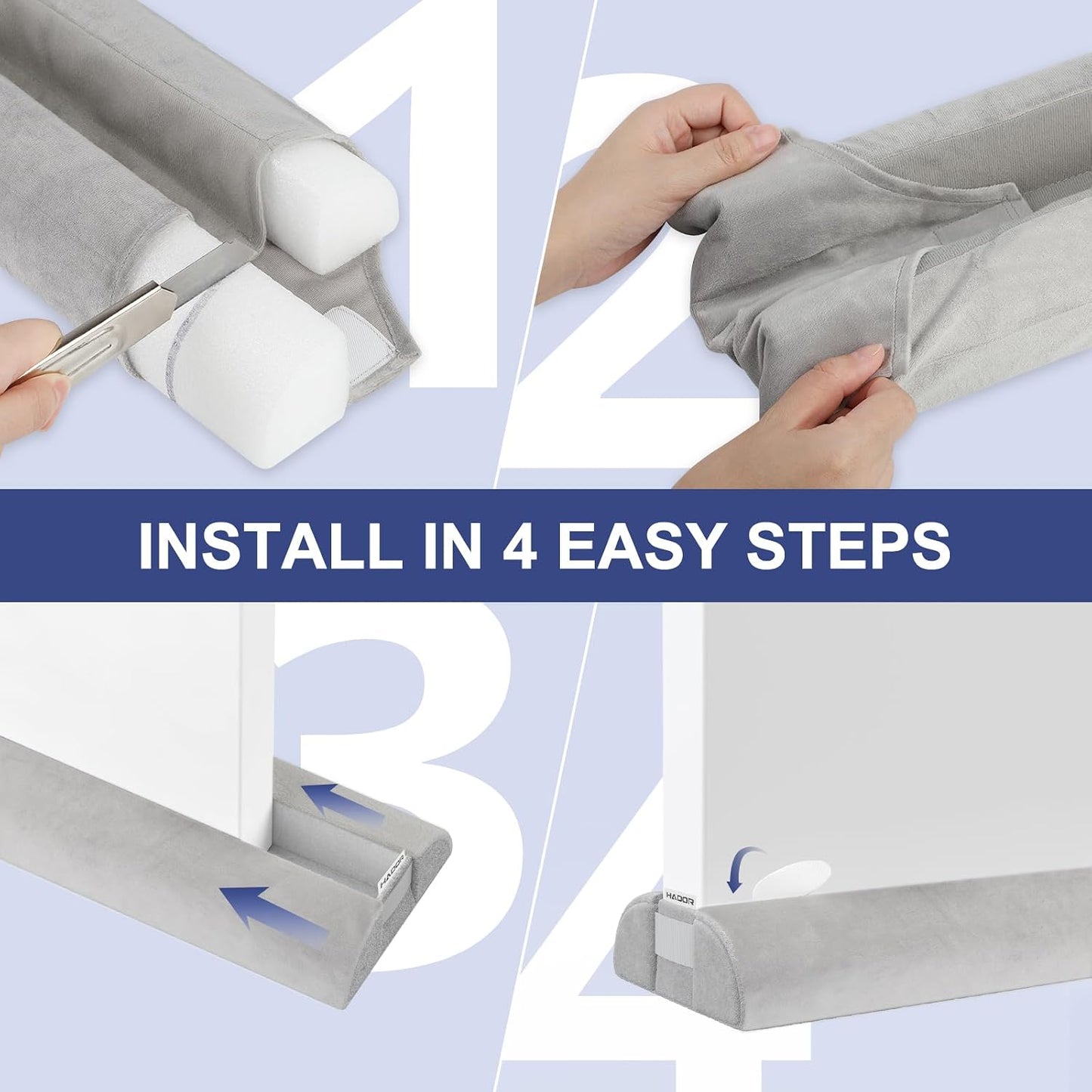 HADOR Door Draft Stopper for Bottom of Door, 36 Inch Under Draft Air Noise Light Blocker 30"- 36" Double Side Triangle Soundproof Sweep Filler Seal Gap up to 1.7" for Patio Sliding Door Guard, Grey | Under Door Gap Filler,Double-Sided Foam Design, Fits