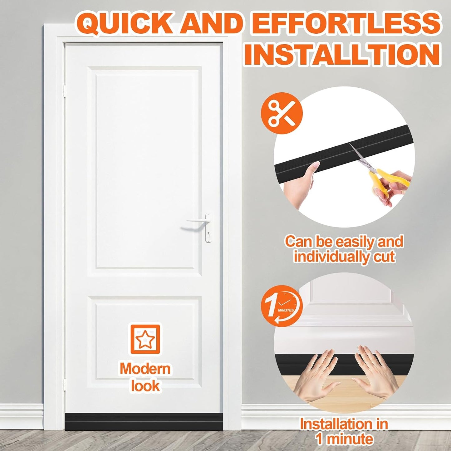 Door Draft Stopper, Door Sweep for Bottom of Door, Weather Stripping Door Seal Gap Filler Bottom Blocker Soundproofing Cold Air Insulation Save Energy Install Quickly Easily (Black, 39‘’)