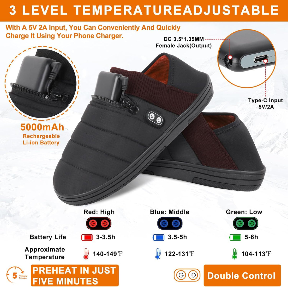 Heated Slippers,BIAL Unisex Electric Heating Pad for Feet,Rechargeable Battery Shoes Heat Foot Warmer Feet Warmer Winter Slippers Cold Weather Slipper for Men Women