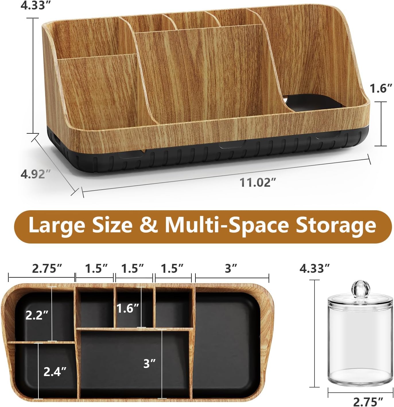 GFWARE Black Toothbrush Holder - 7 Slots Bathroom Organizer Countertop with Drainage Matte Black Electric Toothbrush and Toothpaste Holder for Bathroom Accessories Sink Storage
