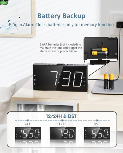 Roxicosly Alarm Clock with Bed Shaker, Vibrating Alarm Clock for Heavy Sleepers/Hard of Hearing/Deaf,Dual Alarms, 7.5’’ Large LED Display, Dimmer, USB Charging Port, Plug-in with Memory Function