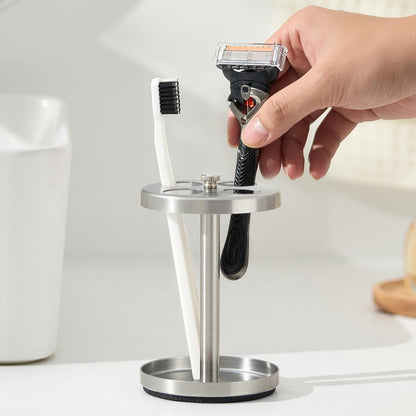 Black Stainless Toothbrush Holder Stand: Rustproof Bathroom Countertop Organizer, 4 Ventilated Slots Hold Manual Toothbrushes, Razor