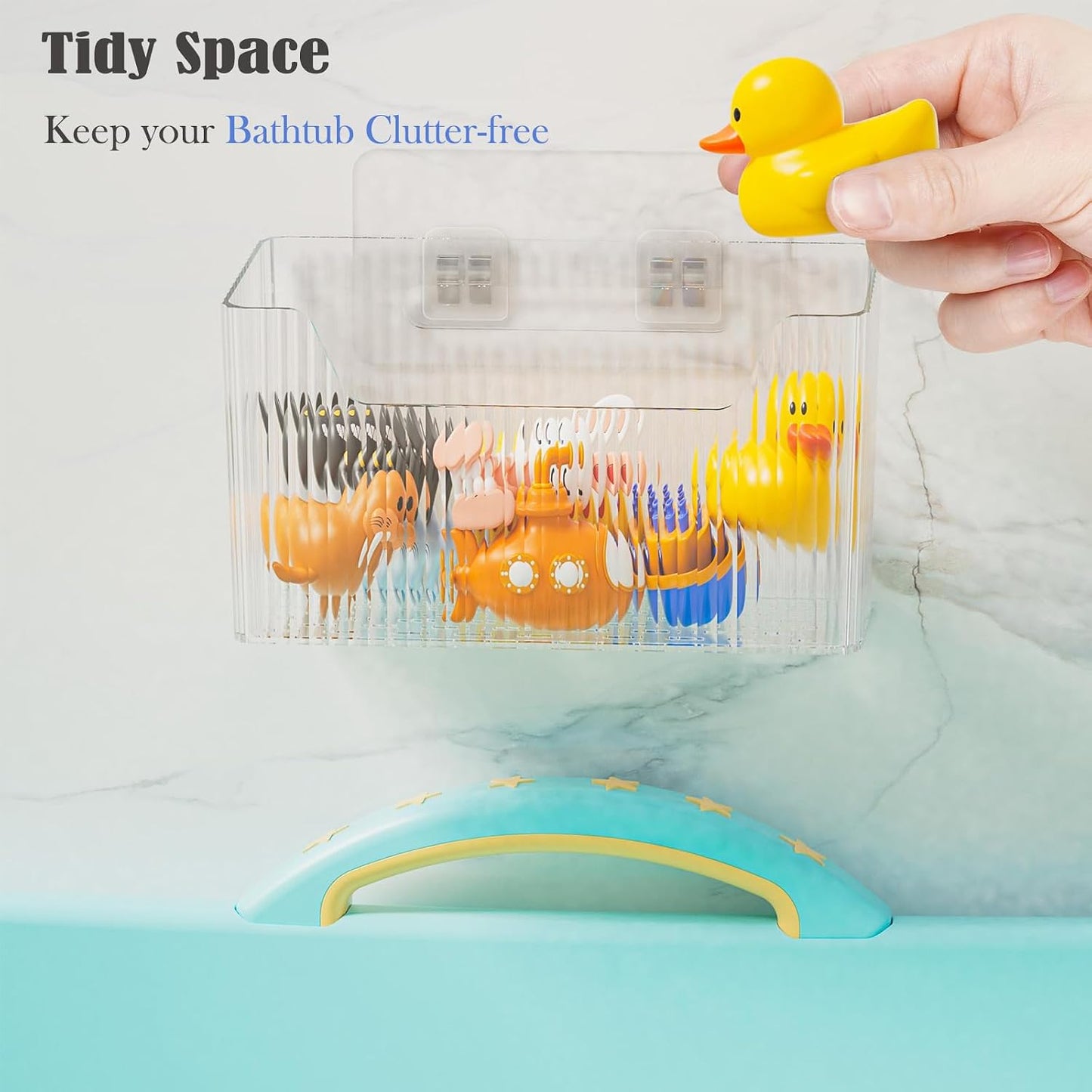 Lae Nuvole 2Pcs Storage Organizer Bins, Wall Shower Toothbrush Caddy, Clear | with Dividers & 4 Adhesive Pads, No Drill, Renter Friendly, BPA-Free PET, Fits Bathroom, Apartment, RVs, Cabinet/Pantry Door