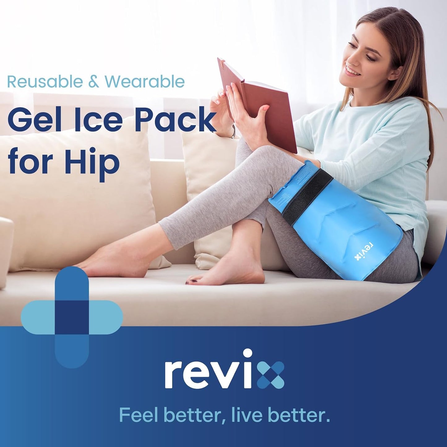 REVIX Hip Ice Pack Wrap with Straps, Reusable Gel Cold Compression for Hip Replacement, Soft Plush Lined Cold Packs for Sciatic Nerve Discomfort Relief