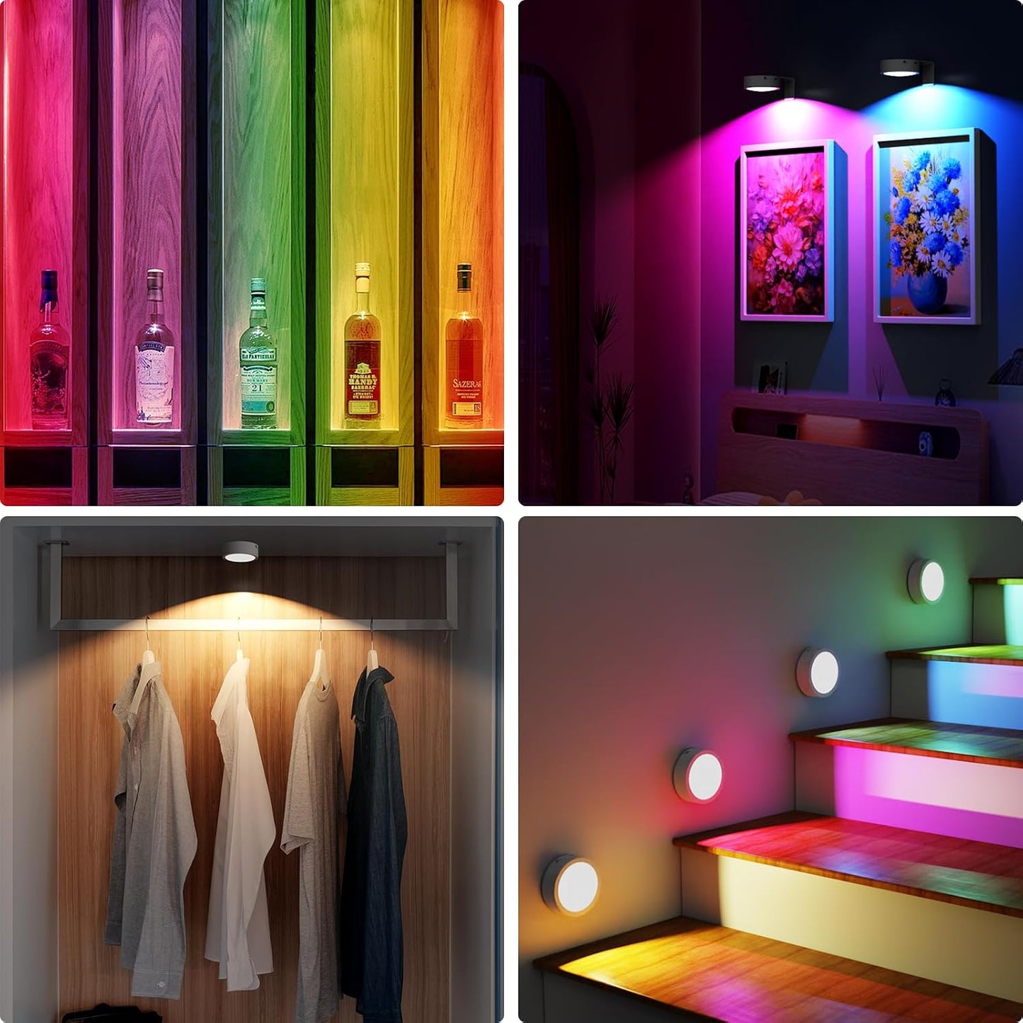 3 Pack Picture Lights for Wall, Rechargeable Battery Operated wall lights, Picture Frame lights with 3 Lighting Modes, Wireless Magnetic Painting Light with Remote Control Timer (White, 3 Pack)