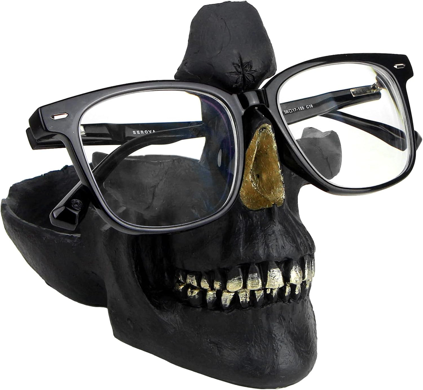 Mrlikale Skull Glasses Stand Holder, Creative Eyeglasses Holder | Sunglasses Spectacle Display Rack, Key Holder Resin Sculptures for Entryway, Home, Office, Desk, Nightstand (Gold)