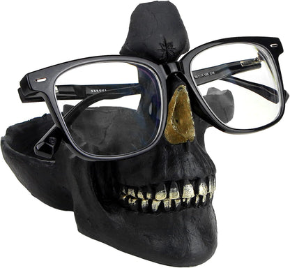 Mrlikale Skull Glasses Stand Holder, Creative Eyeglasses Holder | Sunglasses Spectacle Display Rack, Key Holder Resin Sculptures for Entryway, Home, Office, Desk, Nightstand (Gold)