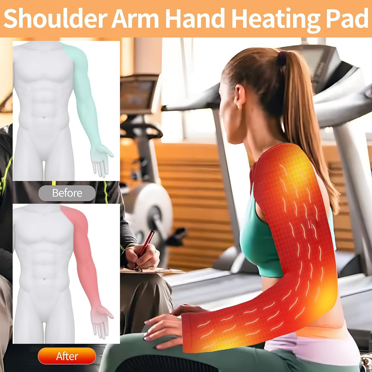 Shoulder Massage Heating Pad, Ultra Long Heated Wrist Wrap, Elbow Heating Pad with 3 Vibration and Heat Settings, Shoulder Heating Pads for Pain Rotator Cuff Frozen Shoulder with AC Adapter