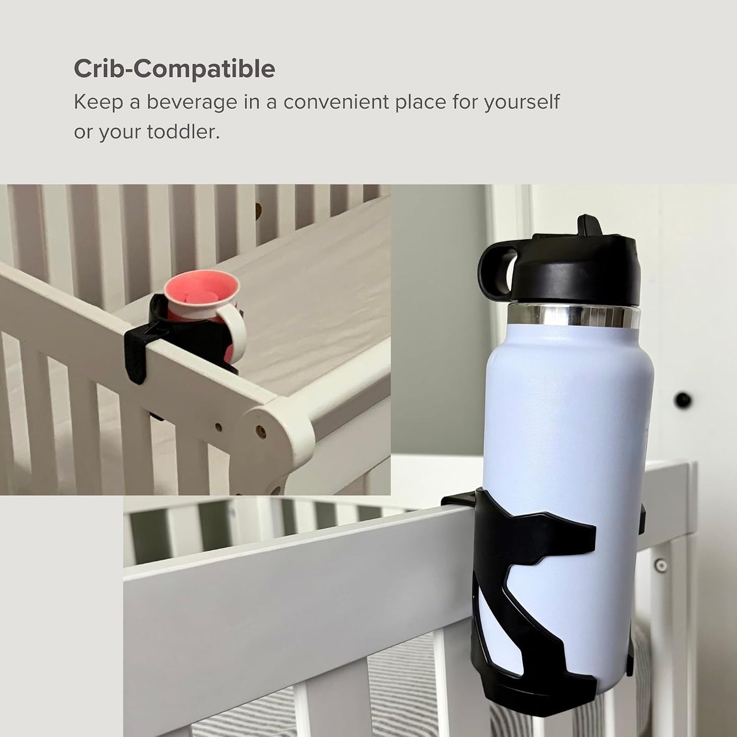 BedBev Cup Holder, Drink Holder, Bottle Holder Attachment for Beds, Bunk Bed Accessories, Lofted Beds and Cribs, Black