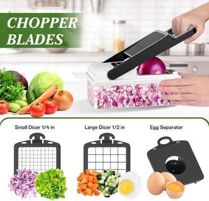 HomeHacks Vegetable Chopper Vegetable Cutter, 12 in 1 Kitchen Gadget, Dicer, Slicer, Onion Cutter, Salad, Cheese Grater & Egg Separator - Multi-Functional Veggie Chopper Lid with Handle (Green)