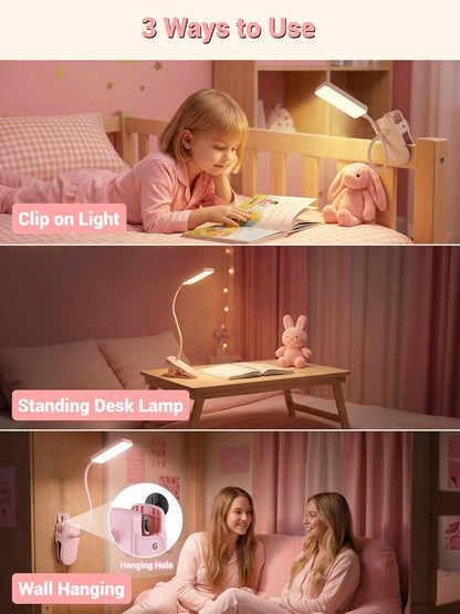Clip on Light,45 Lighting Modes Rechargeable Desk Lamp with Clamp | 4000mAh Battery Operated Lamp,450 lm 48 LED Desk Light,Wireless & Cordless Reading Light for Bed/Bedside Table/Headboard/Dorm