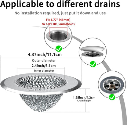 TRAPMATE Shower Drain Hair Catcher, 4.4" Anti-Clogging Bathtub Drain Cover | Easy Flip Cleaning, Traps Hair with Fast Drainage, Anti-Slip Drain Protector Fits Regular & Pop-up Drains (Patented Product)