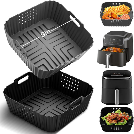 HOMELYLIFE Air Fryer Silicone Liners for Ninja AF141 AF142 5QT & AF181 6.5 QT AirFryer, Air Fryer Accessories for Cosori 5QT/6QT, 2 Pcs 9in Reusable Square Liners for Instant 6Qt &Other 5-8QT AirFryer