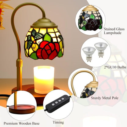 Candle Warmer Lamp - Electric Candle Lamps Timer Dimmer, Sunflower Tiffany Style Stained Glass Candle Warming Lamp Compatible with Jar Candles Valentine Birthday Gifts for Mom Friend Wax Melt Warmer