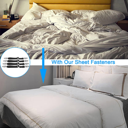 BetyBedy 4Pcs Adjustable Bed Sheet Fasteners Suspenders, Elastic Sheet Band Straps Clips, Cover Grippers Suspenders Holder for Mattress Pad Cover, Sofa Cushion (Black)