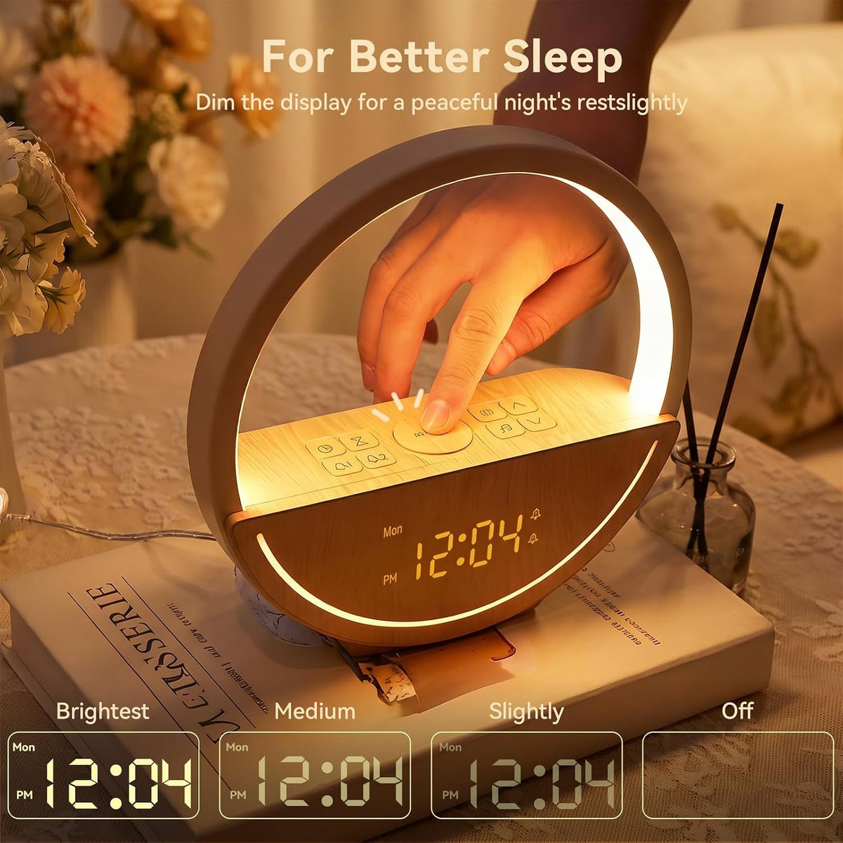 Vivilumens Alarm Clock with Sound Machine & Sunrise Lamp for Heavy Sleepers