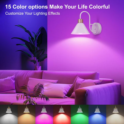 Frideko Rechargeable Wall Sconces Set of Two with Remote, RGB 15 Colors Dimmable Battery Operated Wall Lights for Living Room Bedroom, Indoor Black Wall Lamp with Timer Wireless