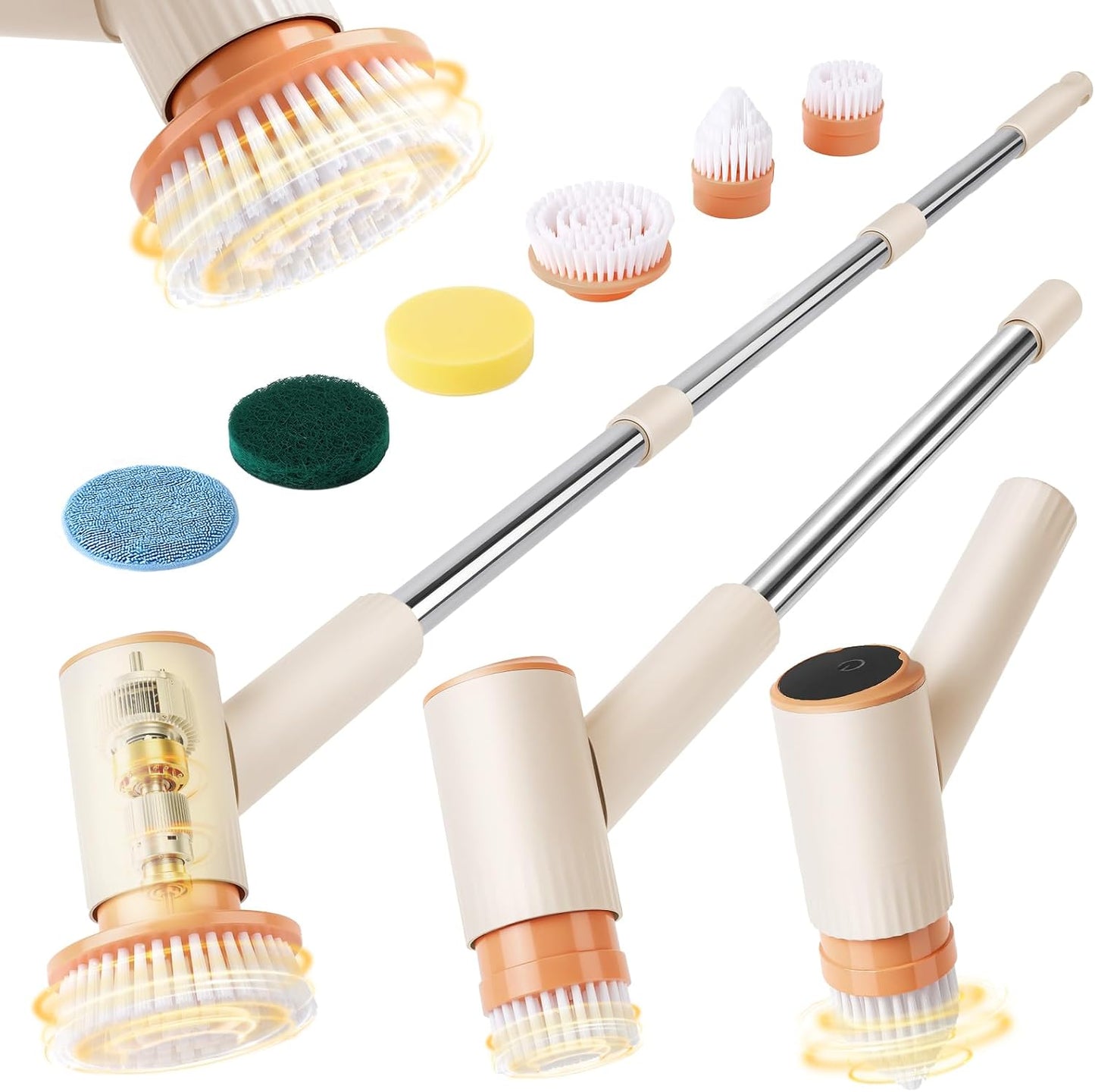 Electric Spin Scrubber,Cordless Shower Scrubber,Dual Speed | 6 Replaceable Brush Heads,Large Capacity Battery,4 Section Adjustable Handle,Cleaning Brush for Bathroom Shower Bathtub