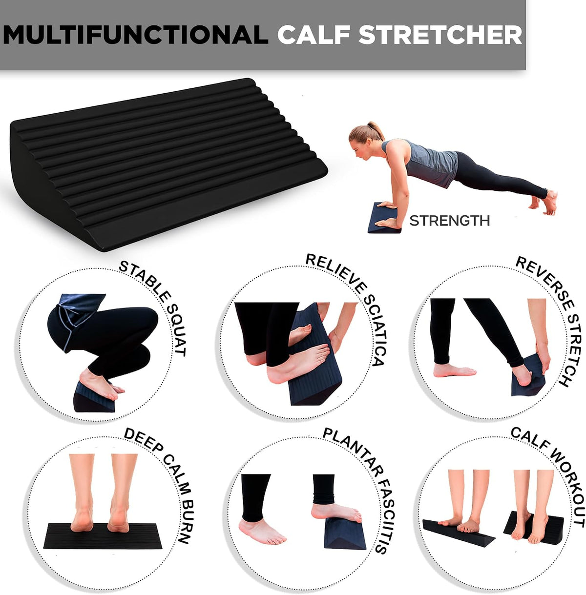 Calf Stretch Board I Slant Board For Calf Stretching & Calf Raise Block for Relief of Plantar Fasciitis, Achilles Tendonitis & Calf Tightness | Calf Stretcher with 5 Resistance Bands & Carry Bag I Ankle Balance Board & Ankle Exerciser Strengthener