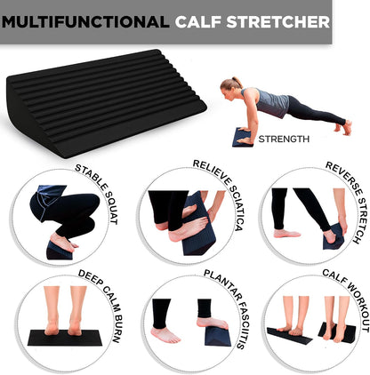 Calf Stretch Board I Slant Board For Calf Stretching & Calf Raise Block for Relief of Plantar Fasciitis, Achilles Tendonitis & Calf Tightness | Calf Stretcher with 5 Resistance Bands & Carry Bag I Ankle Balance Board & Ankle Exerciser Strengthener