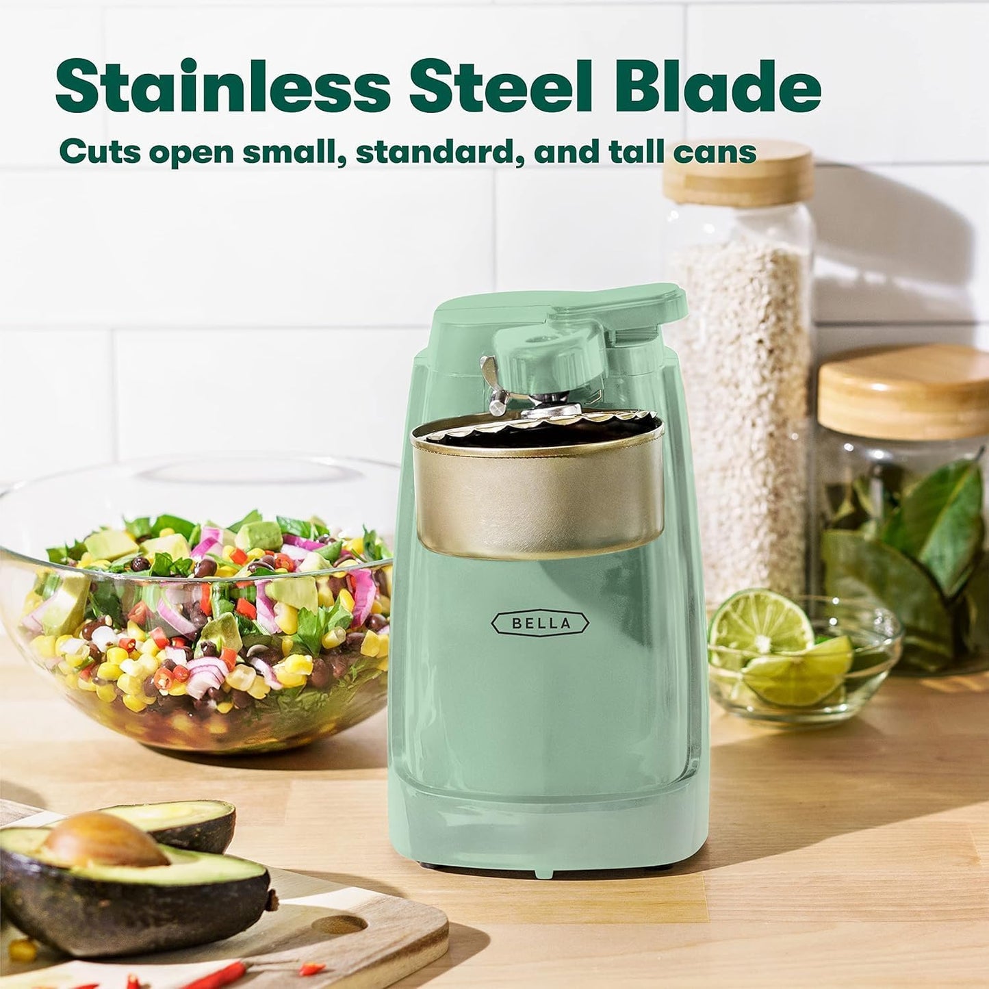 bella Automatic Can Opener, Hands Free, Battery Operated, Cordless, Stainless steel blade to open any Size Can with Magnet to Safely Remove Lid, Seamless Opening Decreases Sharp Edges, Slate
