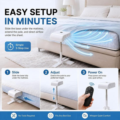 Bed Fan Under Sheets, Rechargeable Bed Fans for Cooling and Sleep Under Sheets, Bed Cooling System with 5 Speeds and Remote, Fits All Mattress Heights