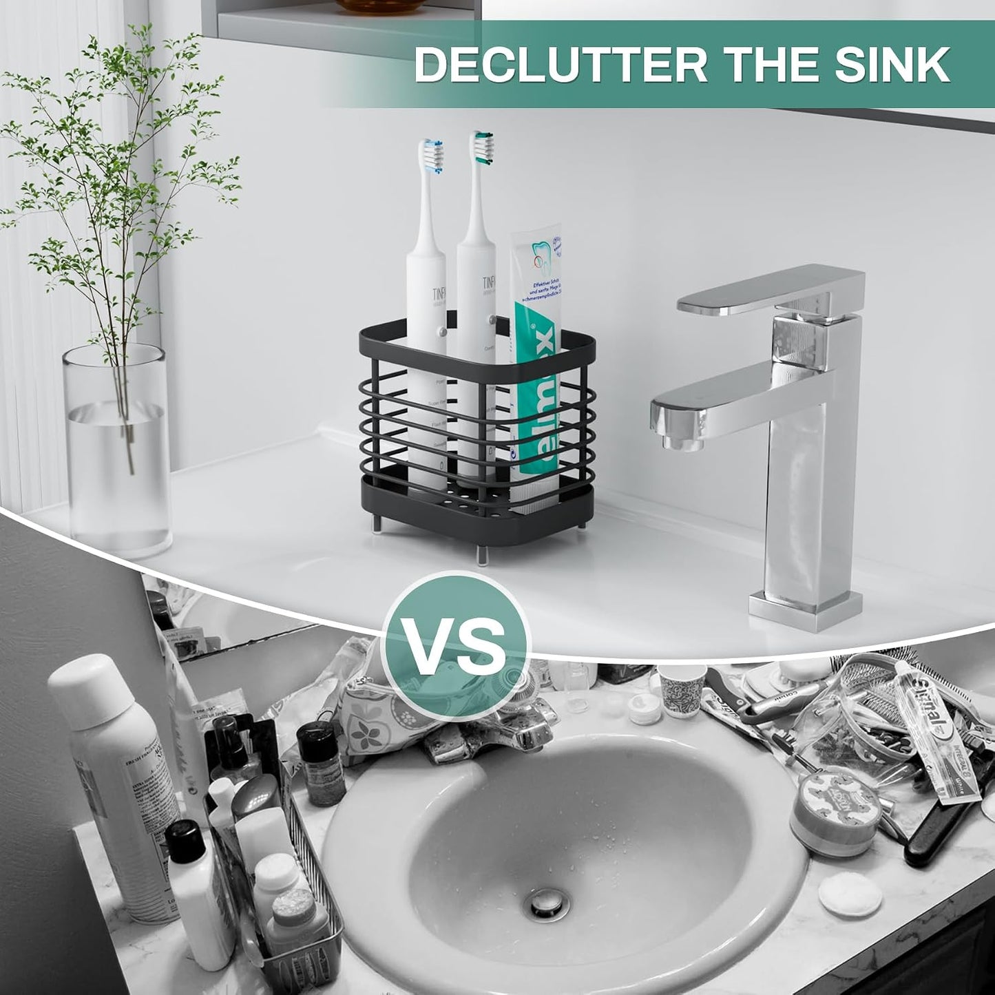 Stainless Steel Electric Toothbrush Holder for Bathroom with Drainage | Anti-Slip Countertop Tooth Brush Holder Caddy Stand, Toothbrush and Toothpaste Organizer, Black Bathroom Accessories Decor