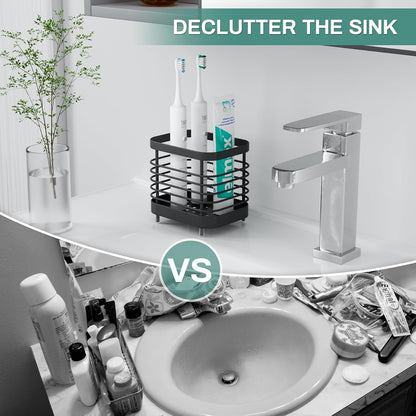 Stainless Steel Electric Toothbrush Holder for Bathroom with Drainage | Anti-Slip Countertop Tooth Brush Holder Caddy Stand, Toothbrush and Toothpaste Organizer, Black Bathroom Accessories Decor