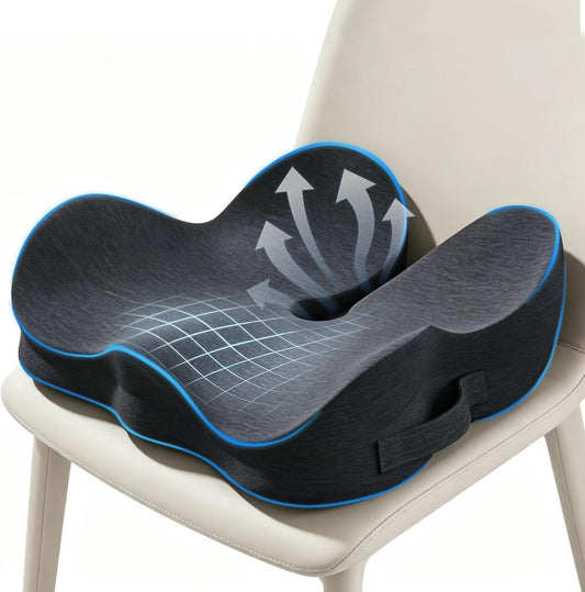 Memory Foam Seat Cushion for Sciatica & Tailbone Pain Relief – Comfort Support for Office Chair, Car Seat, Airplane, Long Sitting Workers & Drivers (Black)
