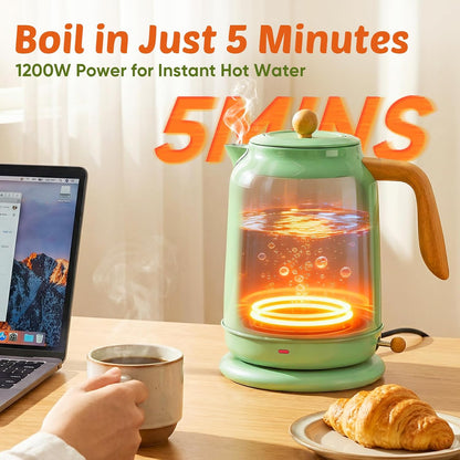 Seehot® Electric Kettle With Thermometer, 1.7L 1200W, Black | Auto shutoff, boil-dry protection,water-contact stainless steel, cordless base for coffee and tea