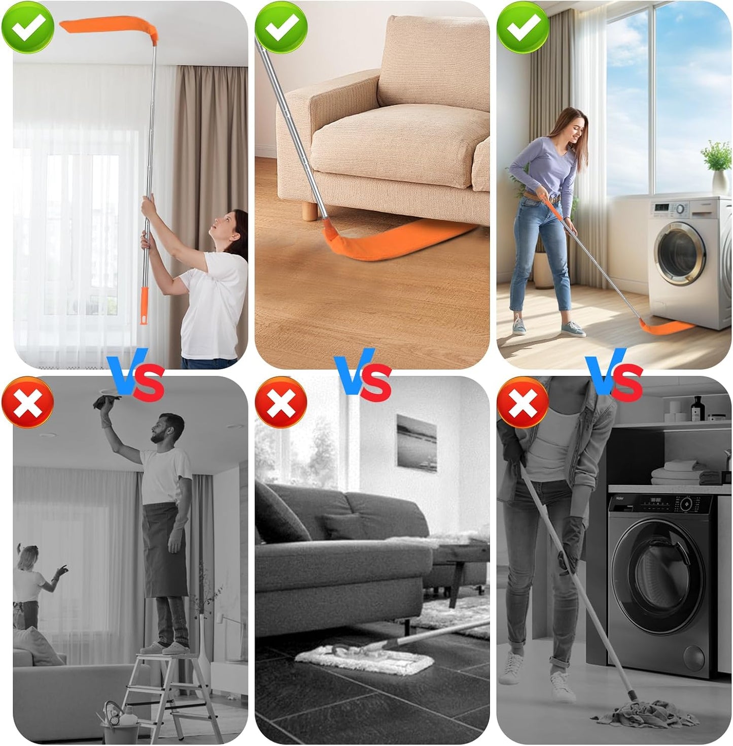 Retractable Gap Dust Cleaner Brush with Long Handle 30 to 100 inches, Cleaning Tools with 2 Microfiber Dusting Cloths, Extendable Duster for Cleaning Under Refrigerator Sofa Couch Bed Furniture