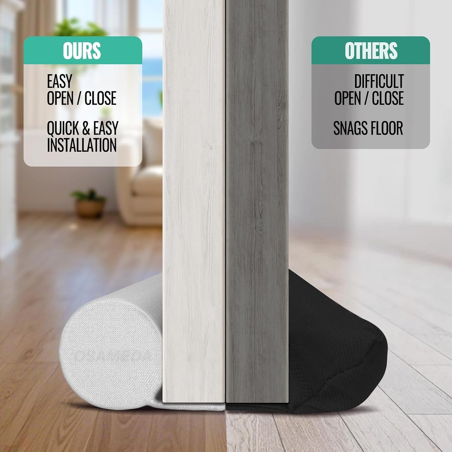 Under Door Draft Stopper - Door Sweep Gap Filler Seal 36 Inch Black | Adjustable Fit Most Doors, Machine Washable Fabric, Quick Setup, Noise Blocker, Draft Seal, Dust Insect Block, Energy Saving