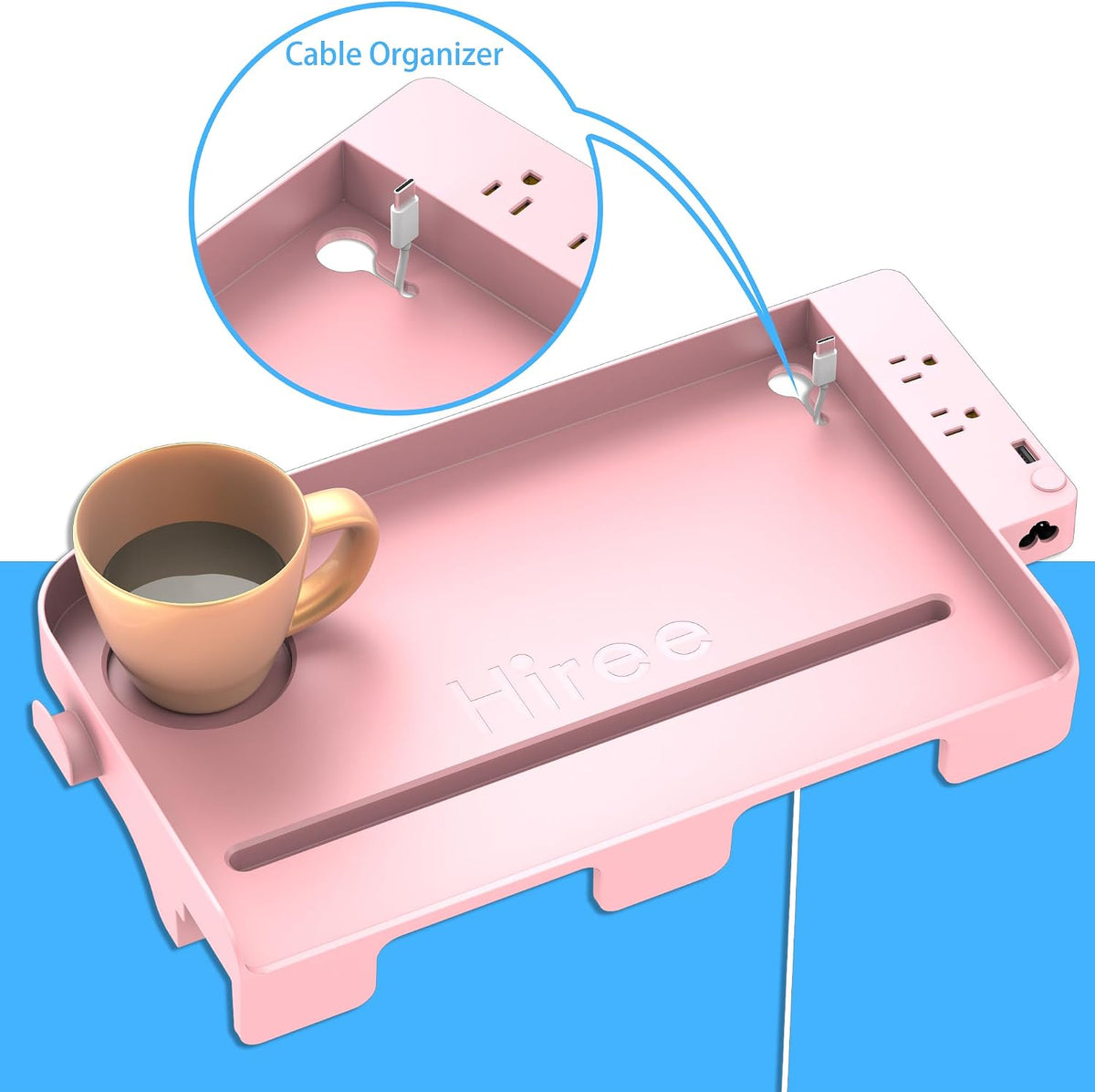 Bedside Shelf for Dorm Bunk Bed with USB Charging Port and 2 AC Outlets, Bedside Caddy, Attachable Bedside Table, College Dorm Essential Clip On Bedside Tray, Bunk Bed Accessories, Bedroom Furniture