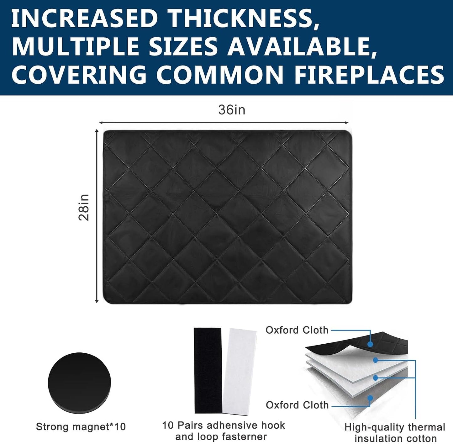 Magnetic Fireplace Cover Blanket Draft Stopper 45*34in Brick Fireplace Screen Insulation Cover Chimney Cold Air Blocker with Strong Magnet Hook-and-Loop Fasteners for Winter Iron Frame Stops Heat Loss