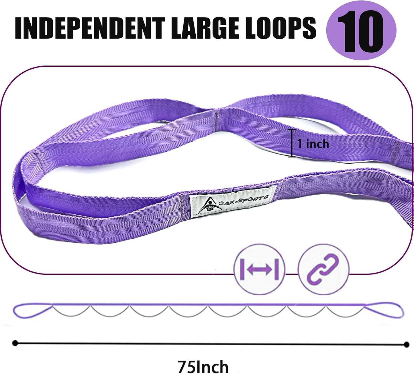 Stretching Strap Yoga Strap with Loops for Physical Therapy, Non-Elastic | 10 Loops, 75 inches length, Multi-Color Selection for Yoga Strap for Stretching, Pilates, Dance and Gymnastics